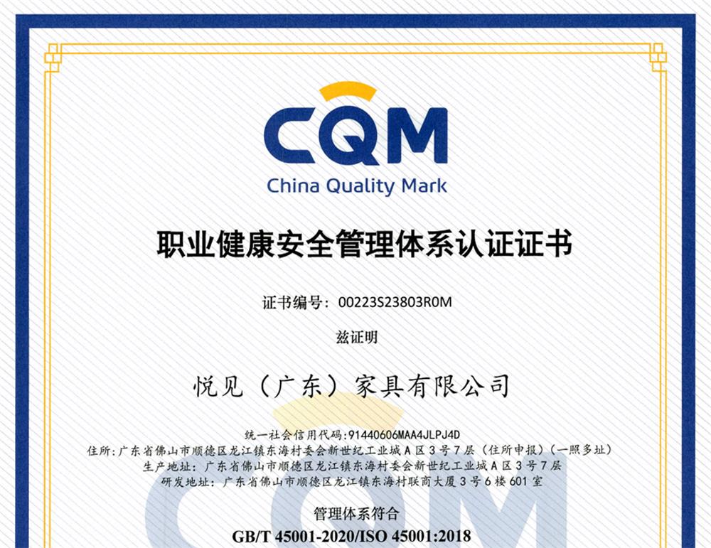 中国职业健康安全管理体系认证（ISO45001）